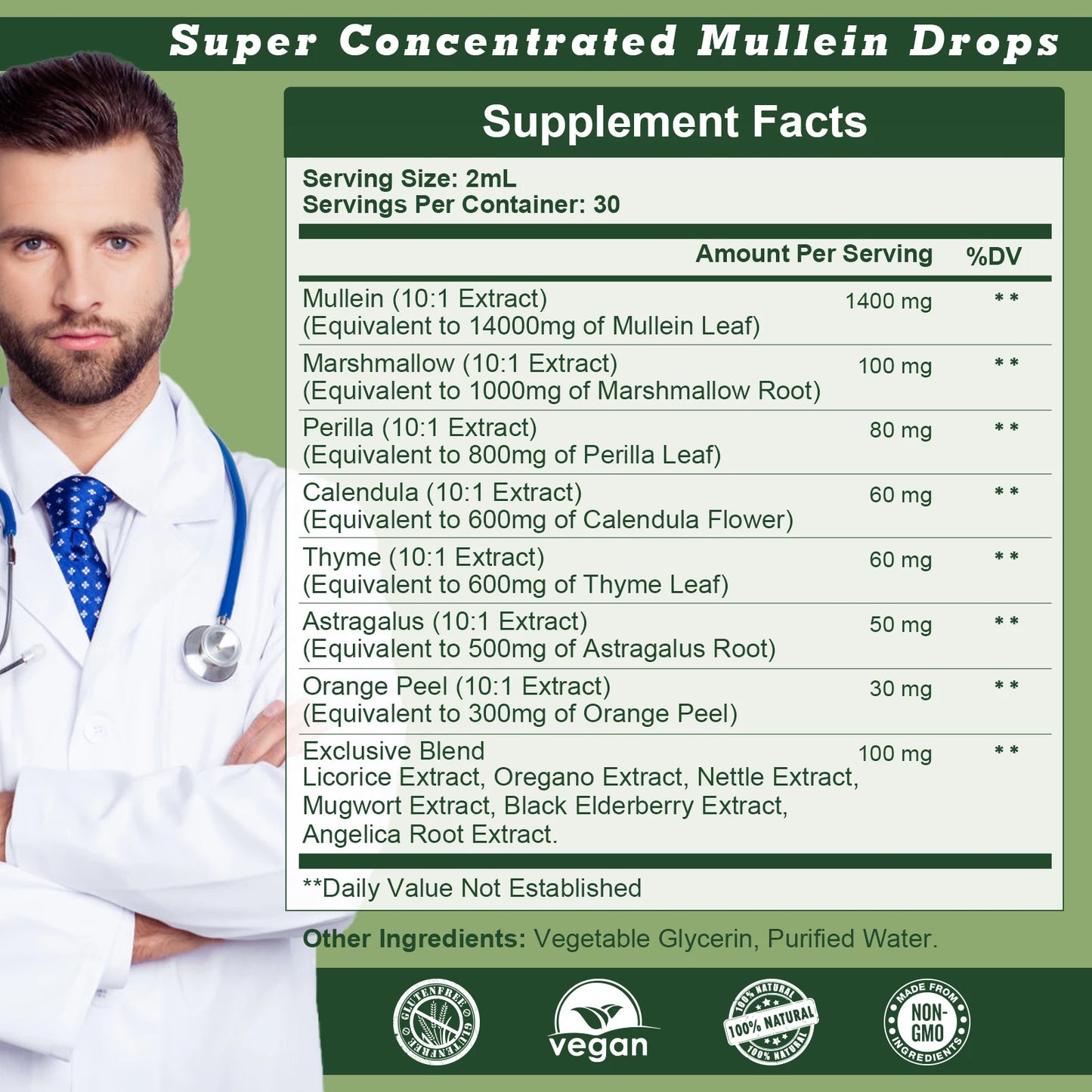 Mullein Drops for Lungs - Mullein Leaf Extract for Lung Detox & Cleanse, Support for Respiratory, Immune, Digestive System