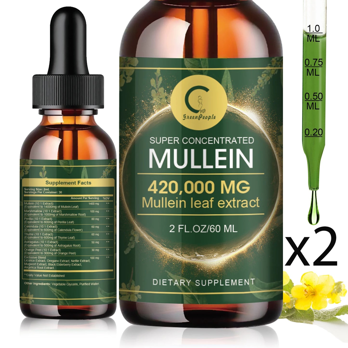 Mullein Drops for Lungs - Mullein Leaf Extract for Lung Detox & Cleanse, Support for Respiratory, Immune, Digestive System