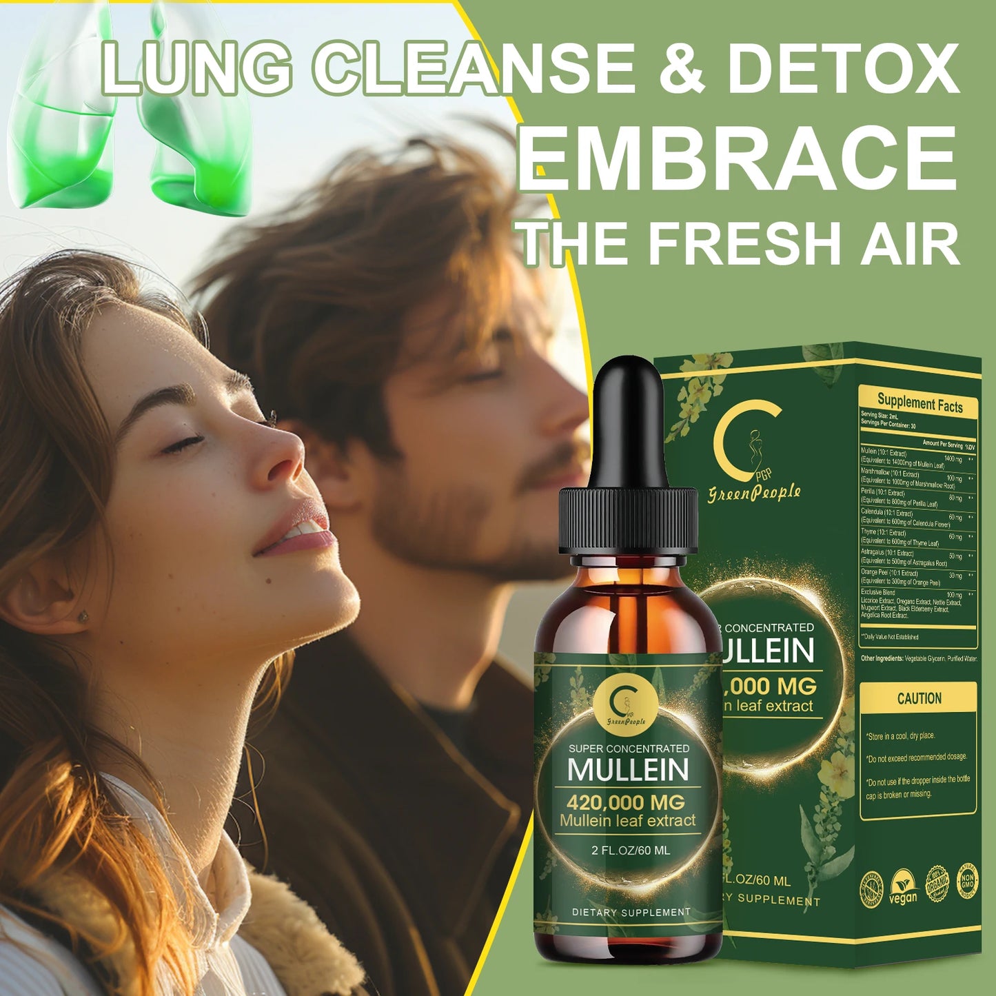 Mullein Drops for Lungs - Mullein Leaf Extract for Lung Detox & Cleanse, Support for Respiratory, Immune, Digestive System
